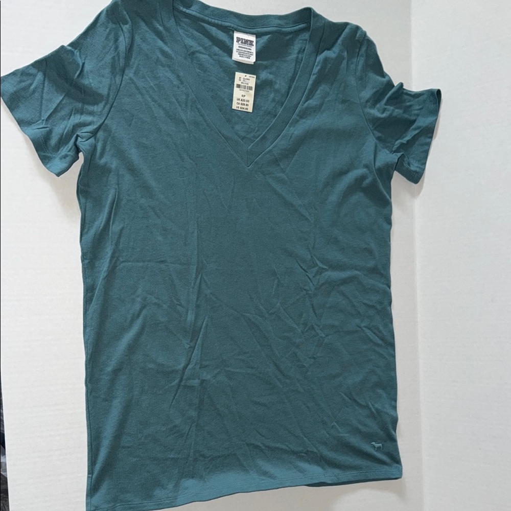 PINK Victoria's Secret Deep Teal V-Neck Short Sleeve Tee
